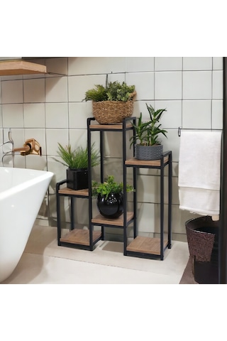 METAL AHŞAP 6 RAFLI SAKSI STANDI KATLI DİKEY SAKSILIK ÇİÇEKLİK