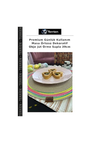 Premium Günlük Kullanım Masa Örtüsü Dekoratif Obje Jüt Örme Supla 39cm Çok Renkli