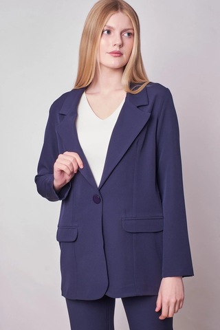 Kadın Yakalı Cep Kapaklı Uzun Kol Hafif Likralı Kumaş Oversize Blazer Ceket Pantolonu Jument 40075 -lacivert Lacivert