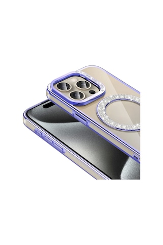 Apple Uyumlu iPhone 14 Pro Max Kılıf Pırlanta Taş Tasarımlı Magsafe Şarj Özellikli Redclick Karetta Silikon