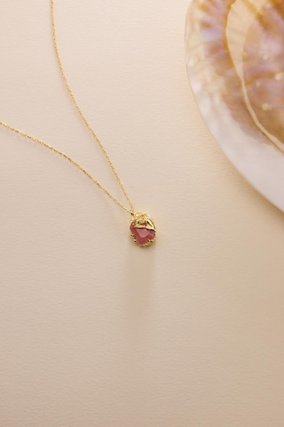 925 Ayar Gümüş Gold Kaplama Pembe Taşlı İlham Perisi Kolye