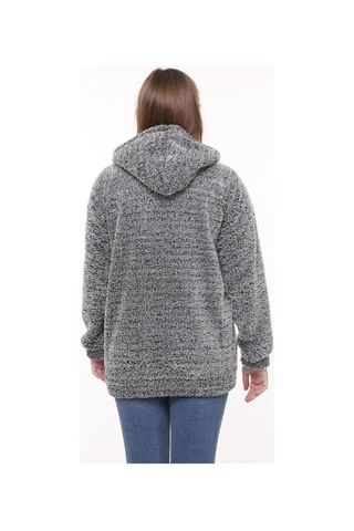 Unika Boutique Kapüşonlu Welsoft Peluş Gri Hırka - Cepli Kapüşonlu Fermuarlı Kışlık Peluş Gri Hırka Ceket