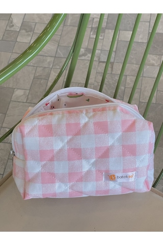Batekso Pembe Pötikare Desenli Makyaj Çantası  Büyük Boy