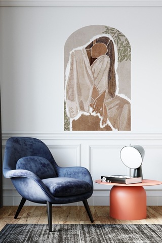 Kendiliğinden Yapışkanlı Kumaş Kanvas Dokulu Duvar Kağıdı Bohem Soyut Kadın Boho Oval Duvar , Salon Renkli