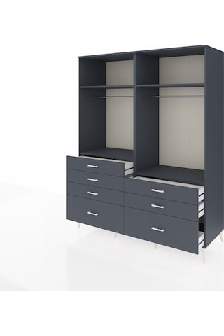 Kronos Gardrop 4 Raflı 7 Çekmeceli 2 Askılı 176x59x221 Antrasit-antrasit Antrasit
