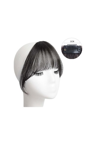 Sahte Patlama Tapınaklarla Saç Uzatma - Doğal Günlük Görünüm İçin Wispy Fringe Clip -on Black Brown