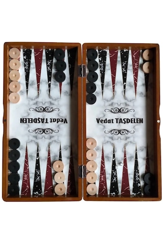 Kişiye Özel Isim Oymalı Ahşap Pullu Büyük Boy Tavla Takımı