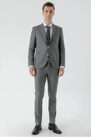 Morven Erkek Gri Poliviskon Trend Desenli Slim Fit Mono Yaka Takım Elbise Gri