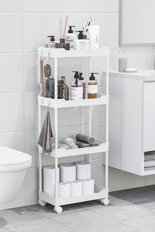 Beyaz 4 Katlı Tekerlekli Düzenleyici Mutfak Ve Banyo Rafı Vesken