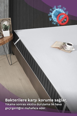 Pamuklu 4 Köşe Lastikli Sıvı Geçirmez Yatak Koruyucu Alez 150x20 Beyaz