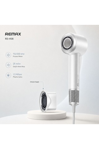 Remax Rs-H08 Yüksek Hızlı Akıllı Plazma Saç Kurutma Makinesi - İyonik 110.000 Rpm Hızlı Kurutma Beyaz