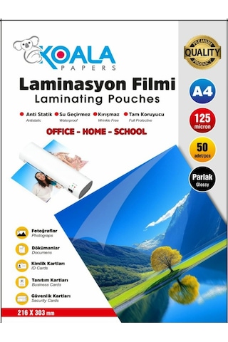 Laminasyon Filmi A4 125 Micron 50 Lü Yüksek Kalite Koruma Ve Parlaklık