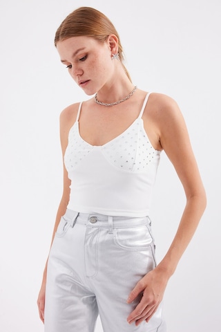 Bigdart 918 İp Askılı Crop Top - Beyaz 001