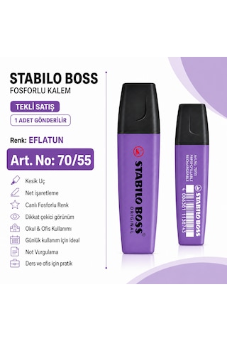 Boss Fosforlu Kalem 1 Adet Metin İşaretleme Kalemi Eflatun