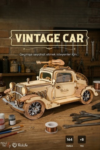 Vintage Car 3d Puzzle Ahşap Minyatür Maket Kiti Dıy Kendin Yap