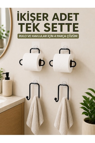 Rulo Kağıt Tutucu Ve Havlu Bez Askılığı Seti 2 Şer Adet Toplam 4 Parça - Lisinya Çok Renkli