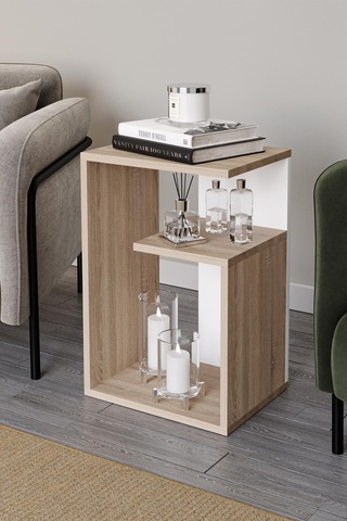 Simav Yan Sehpa Servis Sehpası Zigon Sehpa Koltuk Sehpası Beyaz - Meşe