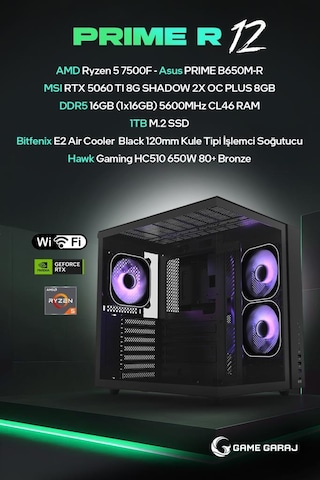 Game Garaj PRIME-R12 R5-7500F 8 GB RTX5060Ti 16 GB 1 TB SSD Free Dos Oem Paket Masaüstü Oyuncu Bilgisayarı