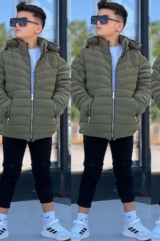 Pina Kids Erkek Çocuk Çıkarılabilir Kapüşonlu Sık Dikişli Nova Kumaş Kışlık Şişme Mont Km4016 Haki
