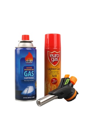 3 Parça Profesyonel Pürmüz Seti Pürmüz Torch Çakmak Başlık- Kamp Gazı 400ml- Çakmak Gazı 270 4741