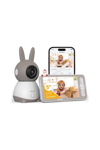 İegeek 2k/3mp Wifi Bebek Monitörü, 5" Ekran, 360 Görüş, Otomatik Takip, Gece Görüşü, Hareket Algılama Kamera Sistemi