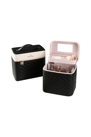 Hfambition Siyah Pu Kosmetik Çantası - Büyük Kapasite, Çekirdek Bölme, Fırça Yeri Ve Ayna İle Taşınabilir Makyaj Organizer