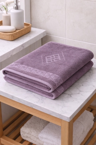 Eponj %100 Pamuk 70x140 Jakarlı Banyo Havlusu 450 Gr Kendinden Desenli Mor