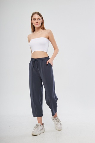 Haki Ultra Yumuşak, Dikiş Detaylı Havuç Kesim Bağcıklı Lastikli Bilek Boy Kadın Modal Pantolon Antrasit