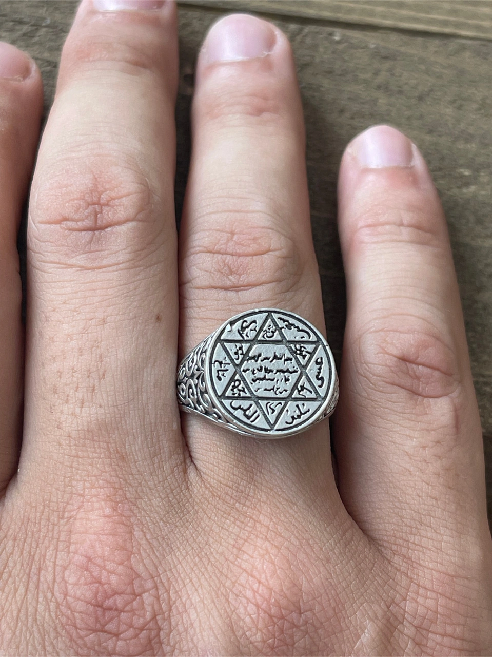 Ayarlanabilir Ölçü 925 Ayar Gümüş Kaplama Hz Süleyman Mührü Tasarım Yüzük Gümüş