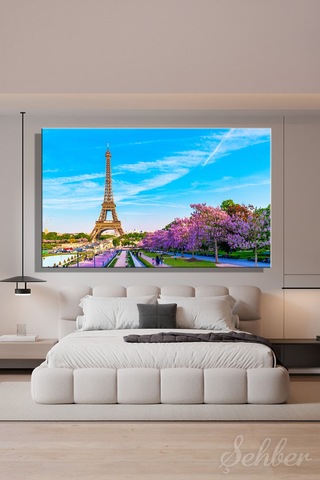 Yatay Kanvas Tablo Tekli Ev Kafe Ofis Paris Eyfel Kulesi Bahar Çiçek Açmış Ağaçlar 2346