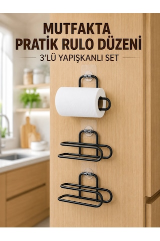 3 Lü Yapışkanlı Wc Kağıtlığı Siyah Rulo Tutucu Banyo Ve Mutfak Kullanımı Su