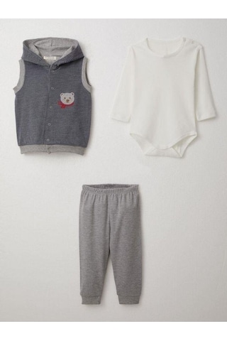 Erkek Bebek Bodyli 3 Lü Takım-15308 İndigo