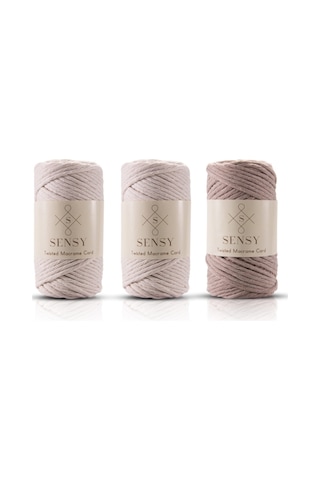 Sensy Premium Taranan Makrome Makrame Hobi İpi 3'lü Set 2 Ekru - Sütlü Kahve