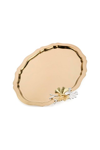6 Adet Oval Kelebek Aksesuarlı Kahve-çay Servis Ve Sunum Tepsisi 25x20 Cm Gold Çok Renkli