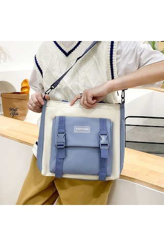 Lemestar Öğrenci İçin Kanvas Beşli Set: Okul Çantası, Sırt Çantası, Posta Çantası, Kalem Kutusu Ve El Çantası - Mavi Mavi