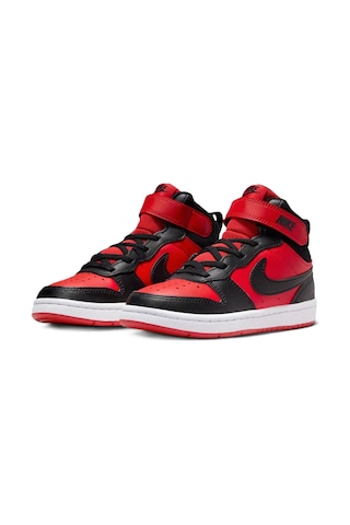 Nike Court Borought Mid2 Leather Kids Sneaker Hakiki Deri Lastik Bağcıklı Cırtlı Bebek Ayakkabısı Kırmızı Siyah - Kırmızı