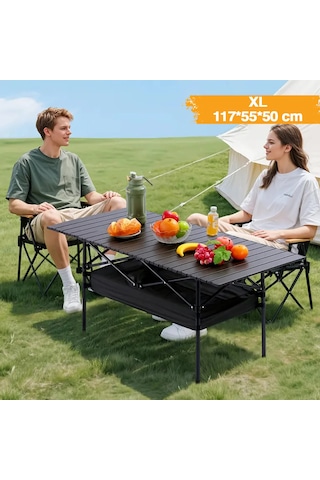 Funky Chaırs Family Xl Katlanabilir Alüminyum Kamp Masası - Siyah 117x55x50