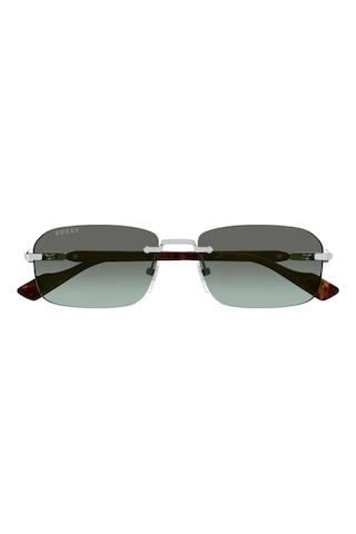 Gucci Gg 1221s 008 56 Unisex Dikdörtgen Gri Metal Güneş Gözlüğü Gri
