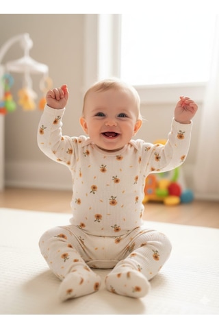 Necix's Laura Baby Necix Kız Bebek 3 Lü Alttan Çıtçıtlı Zıbın Alt Üst Takım Açık Bej