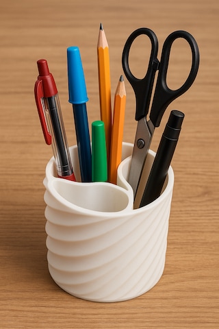 Spiral Desenli 3 Bölmeli Makyaj Kutusu Kalemlik/makyaj Organizeri 3 Bölmeli Kalem Kutusu - Özel Tasarım Dayanıklı 3d Baskı - Pla Hammadde Beyaz