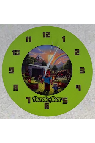 Kişiye Özel İsimli Bloklu Dünya Tasarımlı Duvar Saati Epoksi Dolgulu Resimli & Rakamlı 35 Cm Yeşil