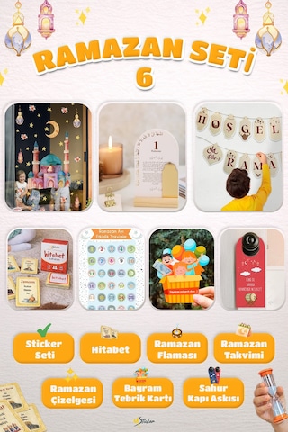 Ramazan Ayı Sticker Oyun Ve Etkinlik Seti,7 Li Set Çocuklar İçin Ramazan Süsleme Ve Etkinlik Seti6 Dijital Baskı