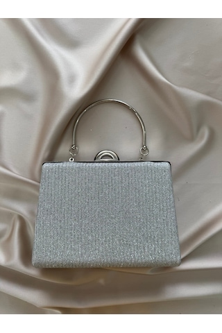 Öznora Kadın Gümüş Simli Abiye, Clutch Gece Çantası Std