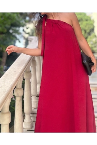 Lasorella Butik Kadın Bordo Tek Omuz Uzun Elbise Bordo