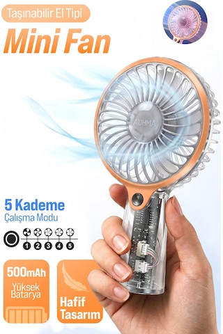 Auhma Aufn04 Taşınabilir Mini El Fanı Turuncu Şarjlı, Sessiz, 500mah Type-c Kablosuz Mini Fan