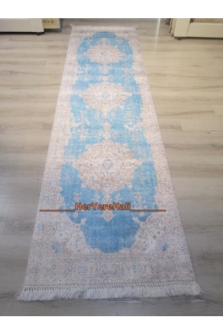 Joker Halı Tiffany Concept Tsy07Turkuaz 80X300 cm Kadife Dokulu Kaymaz Yolluk