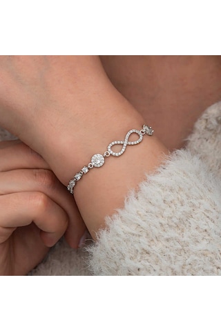 Artsmagazinmücevher Gümüş Zirkon Taşlı Sonsuzluk Kadın Bileklik