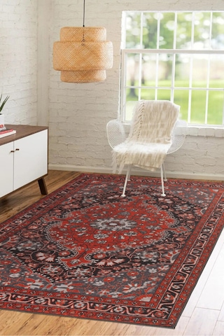 Foldy Vintage Desenli Dokuma Taban Dekoratif Kırmızı Halı Fl 46 Kırmızı 10