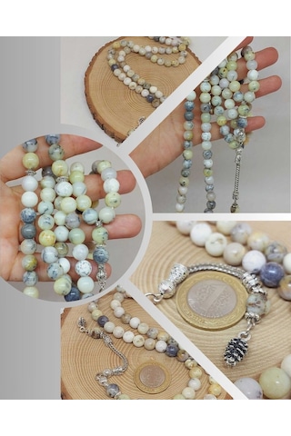 Beyaz Alacalı Opal Taşı 99luk Tesbih 8mm 36140 Çok Renkli