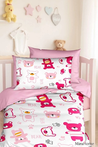 Dijital Baskılı 3d Pamuklu Yenidoğan Bebek Nevresim Takımı Bear Toy Pink Çok Renkli